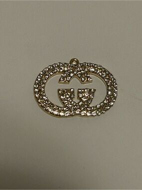 Gold-Tone Crystal Double-Loop Pendant Necklace Gucci Logo Charm